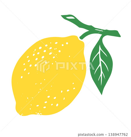 A woodblock print-style illustration of a lemon 138947762