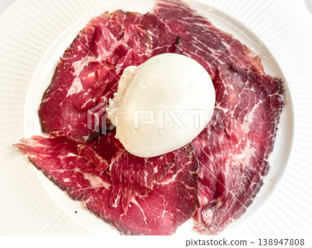 Rome, Italy: Black Angus beef carpaccio with truffle burrata 138947808