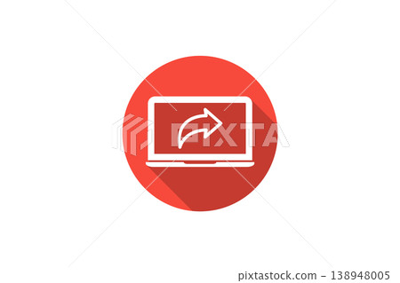 Flat Share Icon On Red Circle Laptop Screen With Arrow Symbol Representing Send And Transfer 138948005
