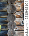 Corner of Wooden Log Cabin with Notched Joint, Close-Up 138948104