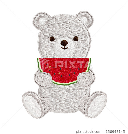 [Polar Bear and Watermelon] Hand-embroidered illustration material 138948145