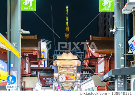 [Tokyo] Tokyo Skytree at night as seen from Shin-Nakamise Shopping Street in Asakusa 138948151