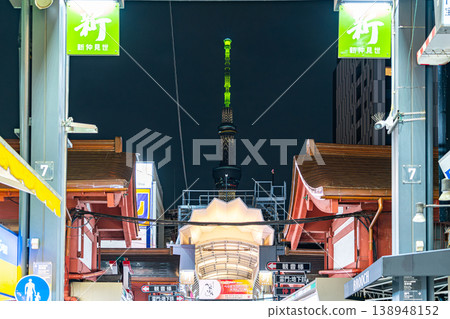 [Tokyo] Tokyo Skytree at night as seen from Shin-Nakamise Shopping Street in Asakusa 138948152