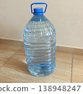 Clear plastic water bottle on a wooden floor in a bright indoor space during the day 138948247