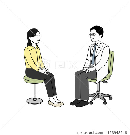一幅插圖，描繪了一位女病人與一位男醫生互相微笑的場景。 138948348
