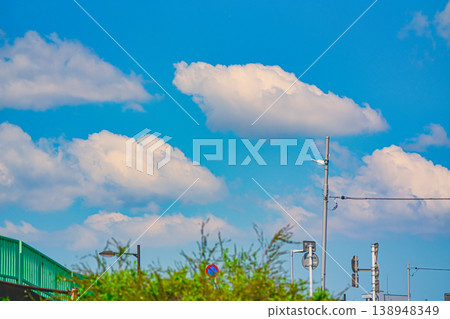 A view of the Nakagawa River in Katsushika, Tokyo, under the clear blue sky of early summer. 138948349