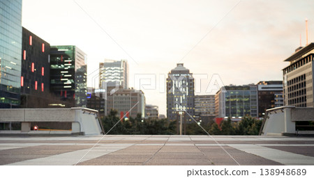Sky, building and commercial architecture in the morning outdoor in a business district during the day. Infrastructure, office and skyscraper on a street for corporate development in an urban town 138948689