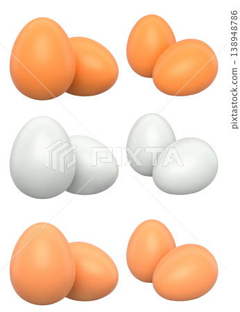 Brown and white eggs placed side by side isolated on white transparent background. 138948786