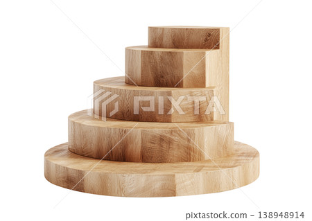 Layered wooden like oak podium isolated on white background, concept of product display and presentation 138948914