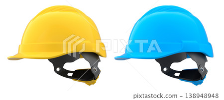 Set of construction safety helmets isolated on white transparent background, symbolizing safety and industry standards Set of construction safety helmets isolated on white transparent background, symbolizing safety and industry standards 138948948