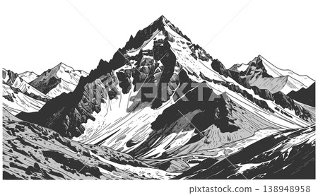 Snow Covered Mountain Peaks Detailed Landscape Snow Covered Mountain Peaks Detailed Landscape 138948958