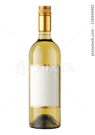 White wine bottle with blank label isolated on clean white background, concept of branding and packaging White wine bottle with blank label isolated on clean white background, concept of branding and packaging 138948982