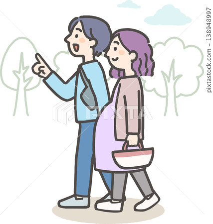 一位孕婦和她的年輕伴侶正在享受大自然的郊遊。 138948997