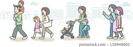年輕家庭在鎮上散步 138949002