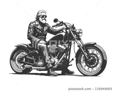 Bearded Biker Riding Motorcycle Illustration Bearded Biker Riding Motorcycle Illustration 138949005