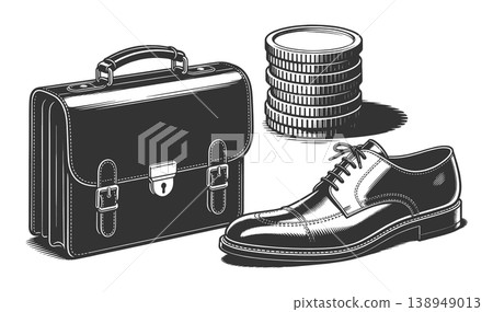 Business Briefcase Shoe and Coins Wealth Concept 138949013
