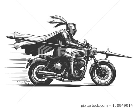 Medieval Knight Riding Motorcycle With Lance 138949014