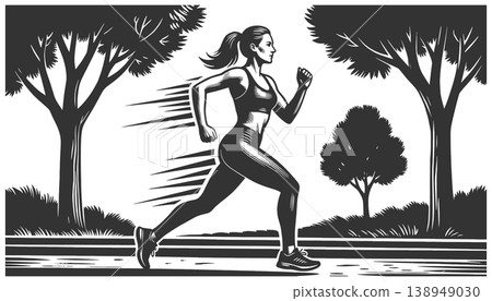 Woman Running Fast Outdoor Fitness Illustration 138949030