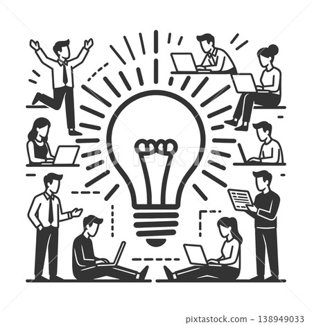 Team Collaboration Around Idea Lightbulb Concept Team Collaboration Around Idea Lightbulb Concept 138949033