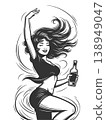 Dancing Woman Holding Bottle Party Illustration 138949047