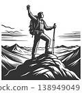 Hiker Standing on Mountain Peak Adventure 138949049
