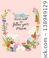 Cute Little Unicorn sleeping in Flower Frame 138949129