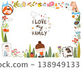 Floral Frame with Cute Little Girl thinking about Her Family 138949133