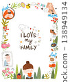 Floral Frame with Cute Little Girl thinking about Her Family 138949134
