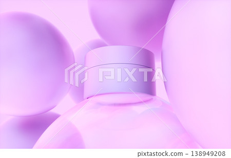 A podium with holographic iridescent bubbles for cosmetic product display. 3d rendering A podium with holographic iridescent bubbles for cosmetic product display. 3d rendering 138949208