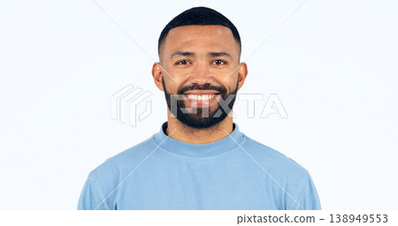 Happy, portrait and man in Brazil, studio and white background and athlete with confidence and pride. Face, smile and person with happiness, optimism and positive mindset for sports with mockup space Happy, portrait and man in Brazil, studio and white background and athlete with confidence and pride. Face, smile and person with happiness, optimism and positive mindset for sports with mockup space 138949553