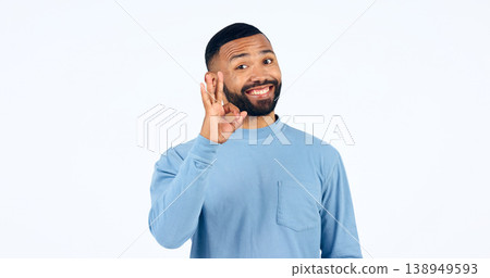 Man, portrait and OK hand sign, review or feedback with emoji, yes or like with opinion on white background. Agreement, smile and model with vote in studio, success and support with excellence Man, portrait and OK hand sign, review or feedback with emoji, yes or like with opinion on white background. Agreement, smile and model with vote in studio, success and support with excellence 138949593