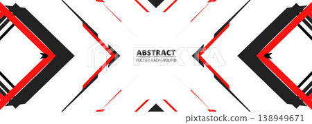 Bold red black geometric abstract background featuring mirrored chevrons and diagonal lines, clean white negative space, sharp edges, thin red accents, high contrast minimal composition creating Bold red black geometric abstract background featuring mirrored chevrons and diagonal lines, clean white negative space, sharp edges, thin red accents, high contrast minimal composition creating 138949671