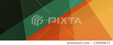 Green and orange diagonal layers create abstract background with overlapping planes, textured grain, warm contrast, directional flow and modern urban map aesthetic for editorial design. 138949672