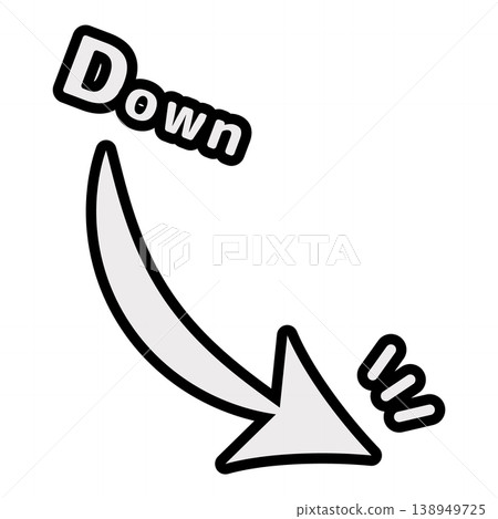 Illustration of a downward arrow icon with the word "Down" inside. 138949725