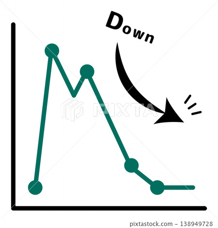 Business illustration of a downward-sloping line graph with a downward arrow. Business illustration of a downward-sloping line graph with a downward arrow. 138949728