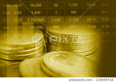 Japan flag with stock market and gold coin finance business economy. Japan flag with stock market and gold coin finance business economy. 138949738