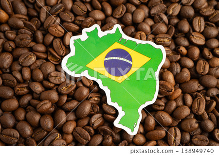 Brazil flag on coffee beans, shopping online for export or import food product. Brazil flag on coffee beans, shopping online for export or import food product. 138949740