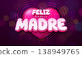 Happy Mother's Day Greeting Card Design with Heart and Cut Out Typography Lettering on Light Pink Background. Feliz Dia de La Madre Spanish Language Vector Illustration for Loved and Best Mom 138949765
