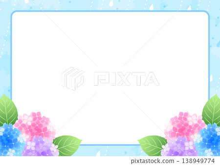 Rainy season photo frame, hydrangea, rain, landscape, horizontal 138949774
