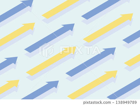 Isometric design featuring long blue and yellow arrows arranged in a regular pattern. Isometric design featuring long blue and yellow arrows arranged in a regular pattern. 138949789