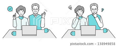 Simple image of an elderly person and a computer - vector illustration material Simple image of an elderly person and a computer - vector illustration material 138949858
