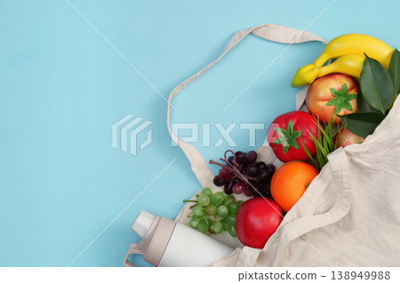 Reusable bag with fresh produce and eco friendly items 138949988