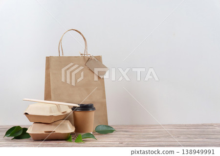 Eco friendly takeaway packaging with paper bag 138949991