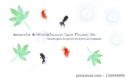 Watercolor goldfish, maple leaves, and ripple pattern set - Japanese style summer and autumn illustration - decorative design Watercolor goldfish, maple leaves, and ripple pattern set - Japanese style summer and autumn illustration - decorative design 138949995