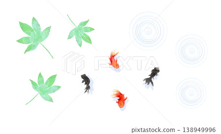 Watercolor goldfish, maple leaves, and ripple pattern set - Japanese style summer and autumn illustration - decorative design Watercolor goldfish, maple leaves, and ripple pattern set - Japanese style summer and autumn illustration - decorative design 138949996