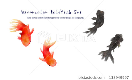 Watercolor goldfish single image set, Japanese-style summer illustration, transparent background Watercolor goldfish single image set, Japanese-style summer illustration, transparent background 138949997