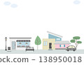 Streetscape background frame illustration with a cafe (street corner background material) 138950018