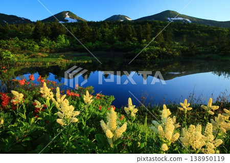 The inverted Hakkoda Mountains reflected in the pond The inverted Hakkoda Mountains reflected in the pond 138950119