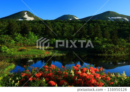 The inverted Hakkoda Mountains reflected in the pond The inverted Hakkoda Mountains reflected in the pond 138950126