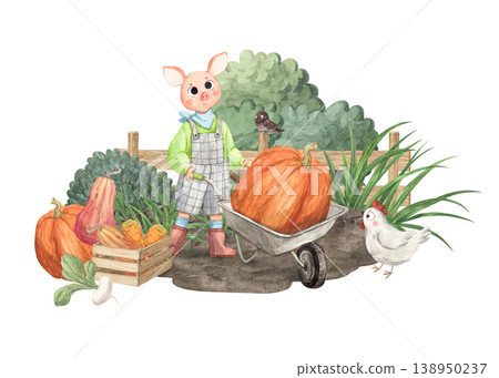 A little pig picking vegetables in the garden A little pig picking vegetables in the garden 138950237